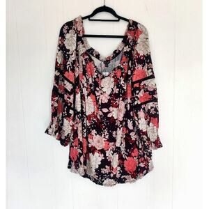 Lane Bryant Convertible On Off-Shoulder Swing Floral Blouse Long Sleeve Sz 30-32